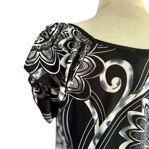 Womens Top Size Large Black Floral Esoteric Hippie Boho Whimisgoth Fairy Office - Picture 7 of 8